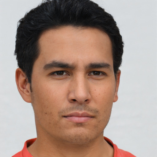 Neutral asian young-adult male with short  brown hair and brown eyes