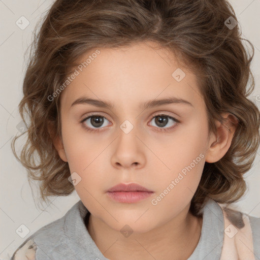 Neutral white child female with medium  brown hair and brown eyes