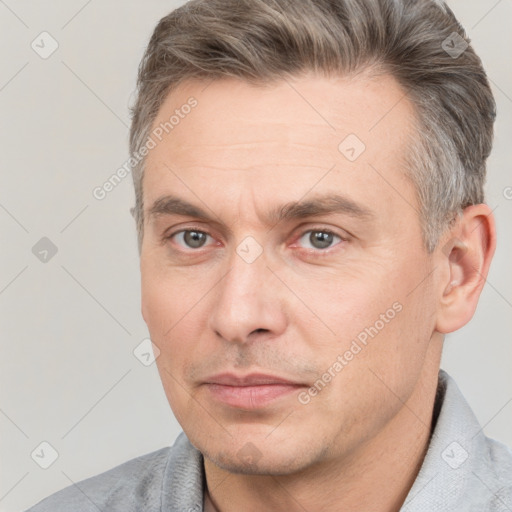 Neutral white adult male with short  brown hair and brown eyes