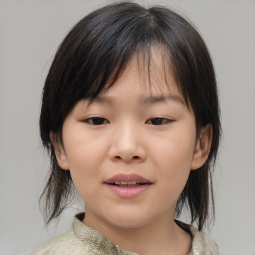 Neutral asian child female with medium  brown hair and brown eyes