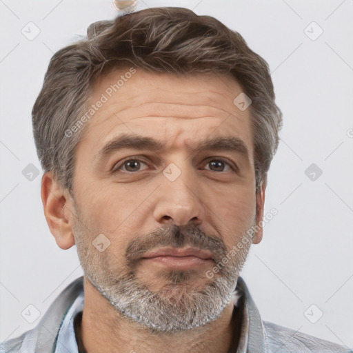 Neutral white adult male with short  brown hair and brown eyes