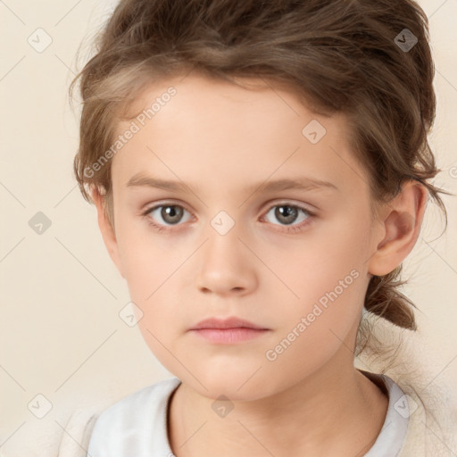 Neutral white child female with short  brown hair and brown eyes