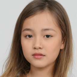 Neutral white child female with long  brown hair and brown eyes