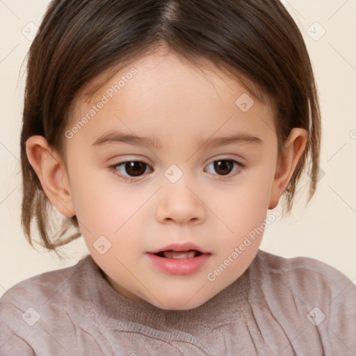 Neutral white child female with medium  brown hair and brown eyes