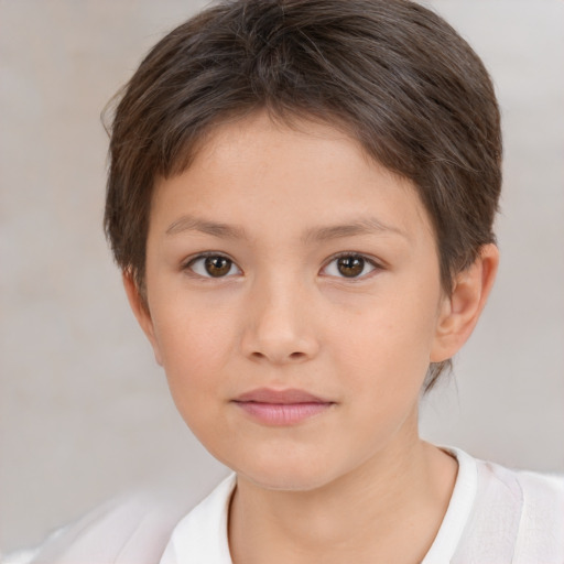 Neutral white child female with short  brown hair and brown eyes