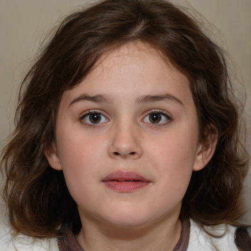 Neutral white child female with medium  brown hair and brown eyes