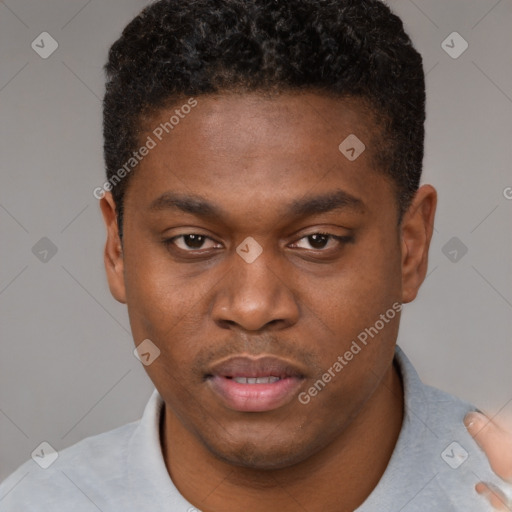 Neutral black young-adult male with short  brown hair and brown eyes