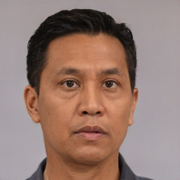 Neutral asian adult male with short  black hair and brown eyes