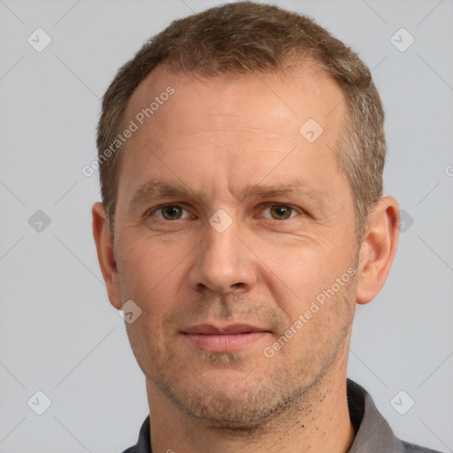 Neutral white adult male with short  brown hair and brown eyes