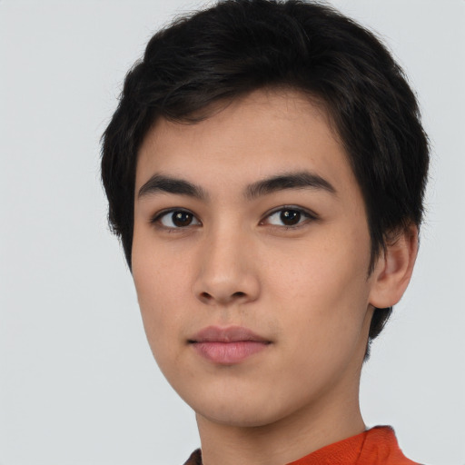 Neutral asian young-adult male with short  brown hair and brown eyes