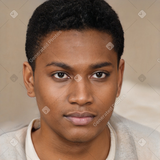 Neutral black young-adult male with short  brown hair and brown eyes