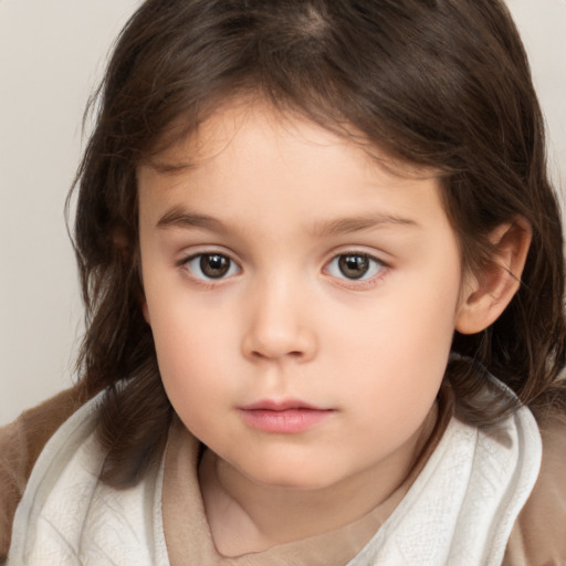 Neutral white child female with medium  brown hair and brown eyes