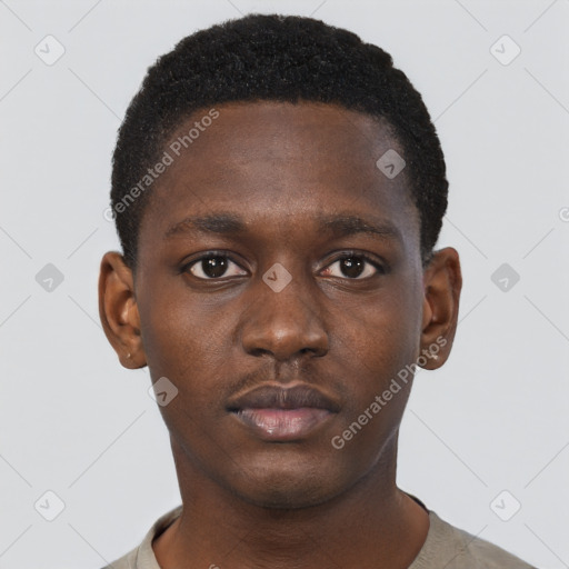 Neutral black young-adult male with short  brown hair and brown eyes