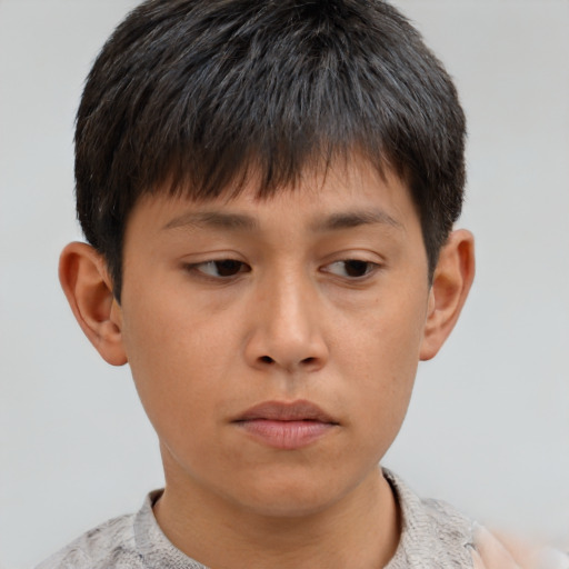 Neutral asian young-adult male with short  brown hair and brown eyes