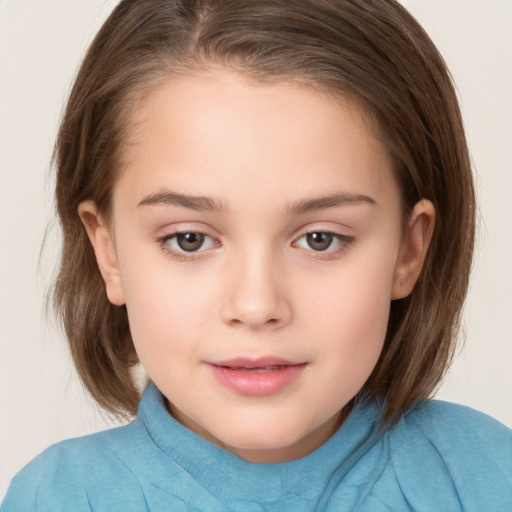 Neutral white child female with medium  brown hair and brown eyes