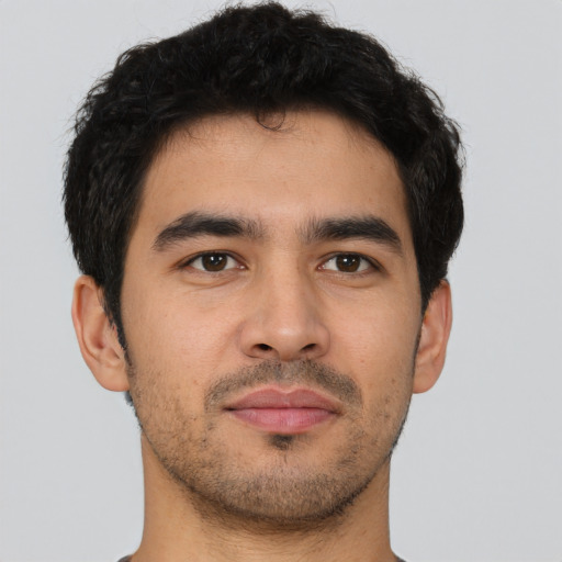 Neutral asian young-adult male with short  brown hair and brown eyes