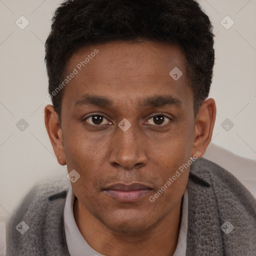 Neutral black young-adult male with short  brown hair and brown eyes