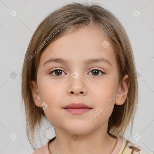 Neutral white child female with medium  brown hair and brown eyes