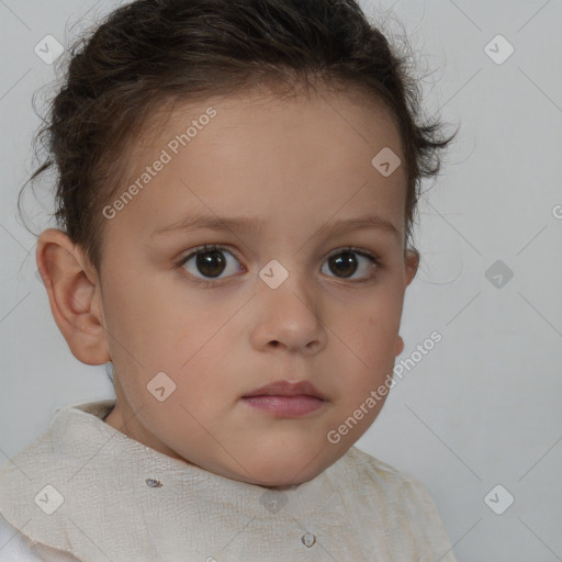 Neutral white child female with short  brown hair and brown eyes