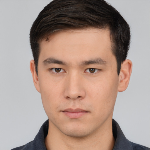 Neutral asian young-adult male with short  black hair and brown eyes