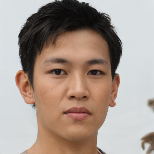 Neutral asian young-adult male with short  brown hair and brown eyes