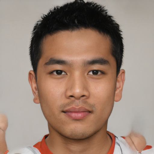 Neutral asian young-adult male with short  black hair and brown eyes