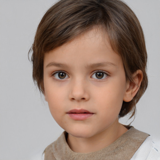 Neutral white child female with medium  brown hair and brown eyes