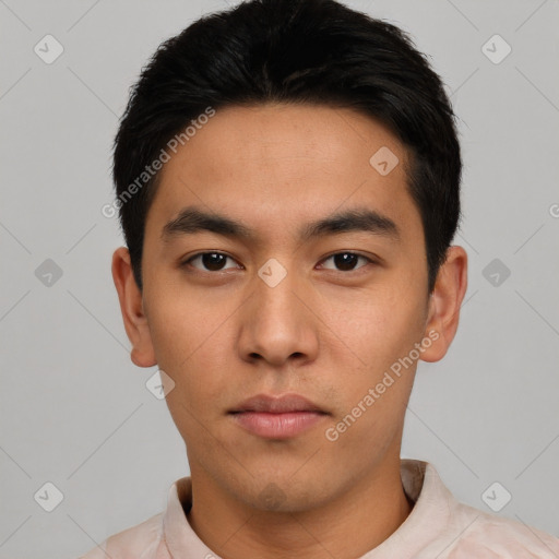 Neutral asian young-adult male with short  black hair and brown eyes