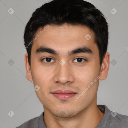 Neutral asian young-adult male with short  black hair and brown eyes