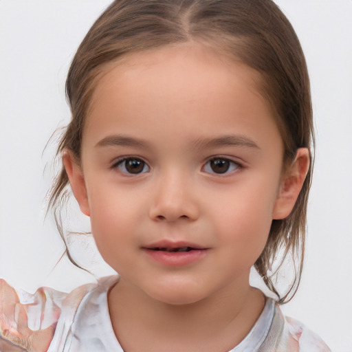 Neutral white child female with medium  brown hair and brown eyes