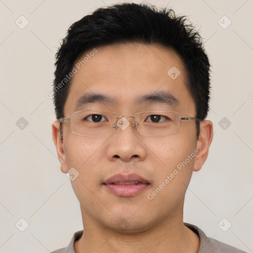 Neutral asian young-adult male with short  black hair and brown eyes