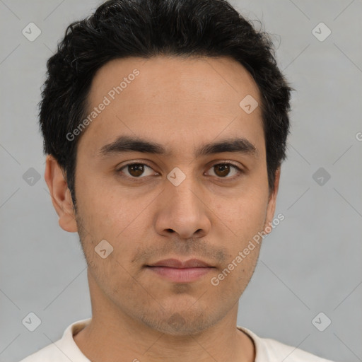 Neutral asian young-adult male with short  brown hair and brown eyes