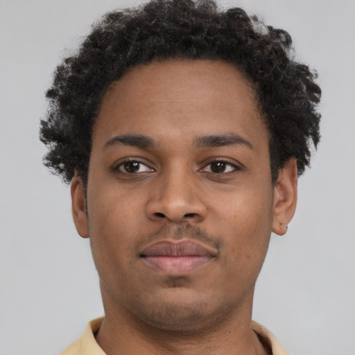 Neutral black young-adult male with short  brown hair and brown eyes