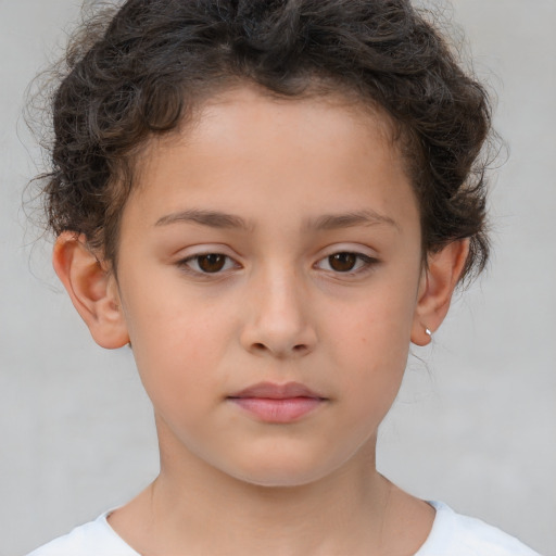 Neutral white child female with short  brown hair and brown eyes