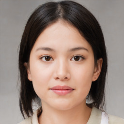 Neutral asian young-adult female with medium  brown hair and brown eyes