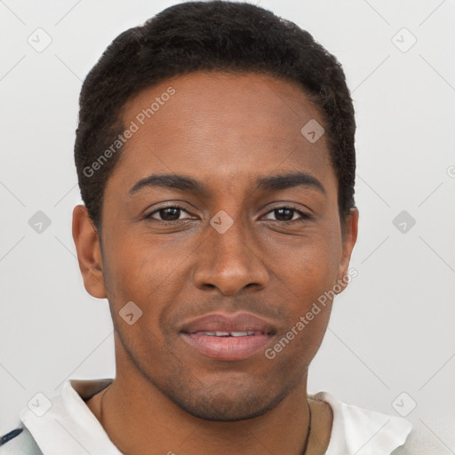 Neutral black young-adult male with short  brown hair and brown eyes