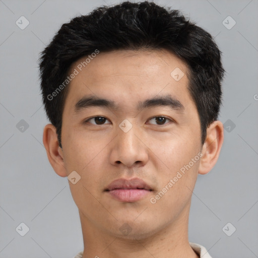 Neutral asian young-adult male with short  black hair and brown eyes