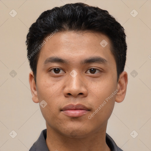 Neutral asian young-adult male with short  black hair and brown eyes