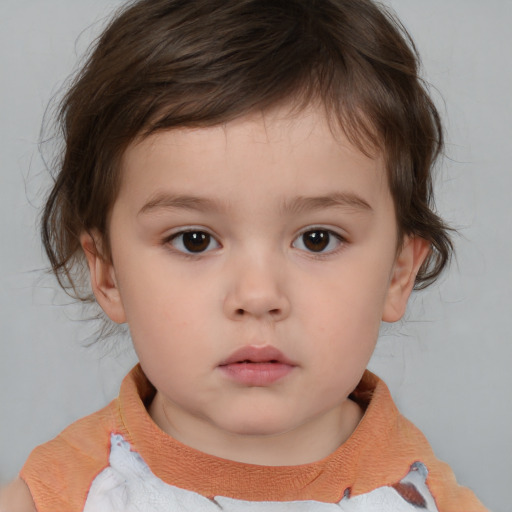 Neutral white child female with medium  brown hair and brown eyes