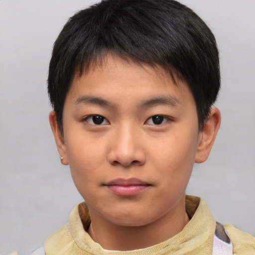 Neutral asian young-adult male with short  brown hair and brown eyes