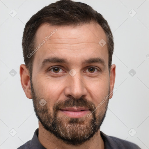 Neutral white adult male with short  brown hair and brown eyes