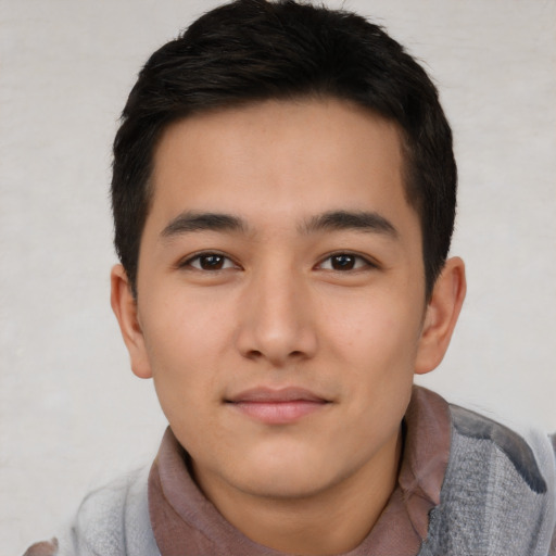 Neutral asian young-adult male with short  brown hair and brown eyes