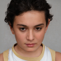 Neutral white young-adult female with short  brown hair and brown eyes