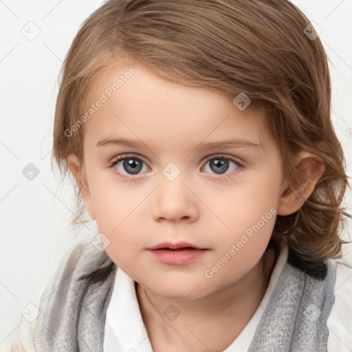 Neutral white child female with medium  brown hair and brown eyes