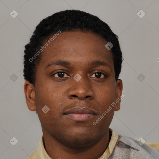 Neutral black young-adult male with short  brown hair and brown eyes
