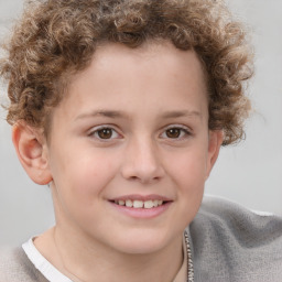 Joyful white child female with short  brown hair and brown eyes