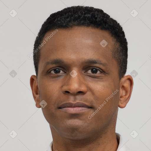Neutral black young-adult male with short  brown hair and brown eyes