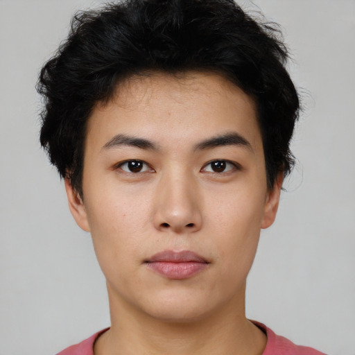 Neutral asian young-adult male with short  black hair and brown eyes