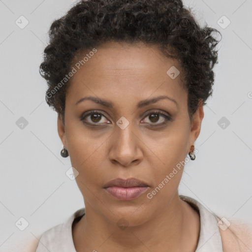 Neutral black young-adult female with short  brown hair and brown eyes