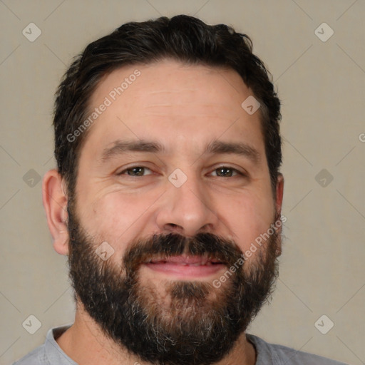 Neutral white adult male with short  brown hair and brown eyes